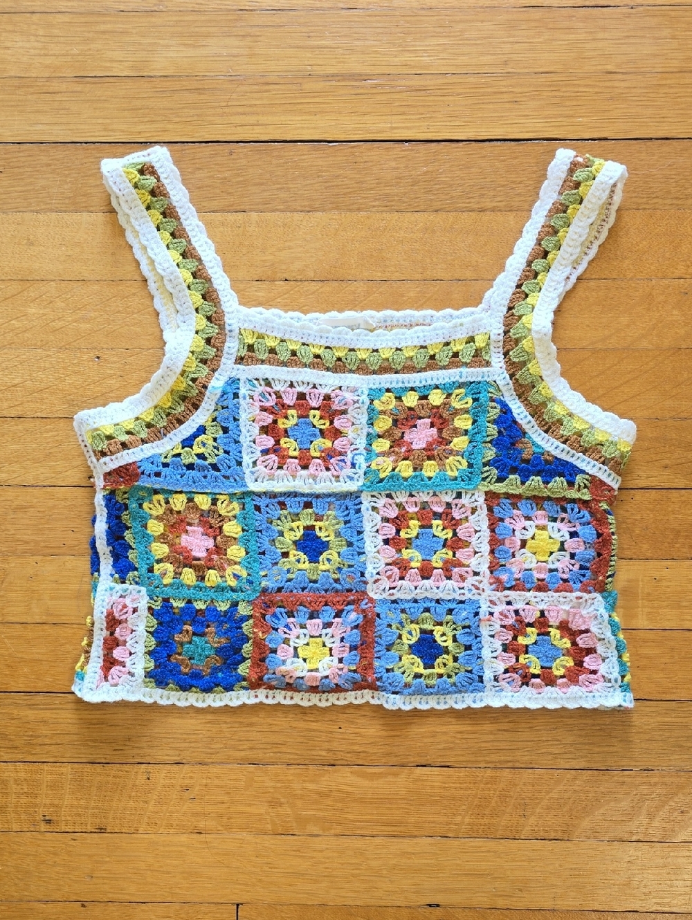 Adora, Crochet Granny Square Crop Tank, Multi-Color, EUC, Women's One Size (S-M)
